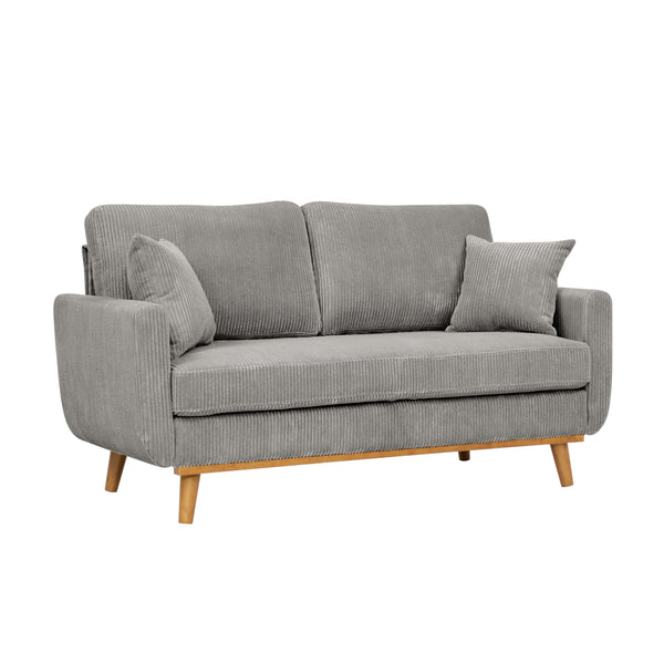 English Elm Asher Mid-Century Corduroy Sofa with Vertical Channel Texture, Tapered Walnut Legs, 2-Pillow Comfort Light Gray B343P348953