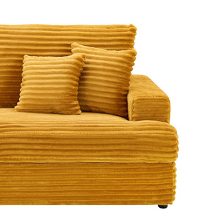 English Elm 79.3 Corduroy Sofa 3-Seater with 4 Toss Pillows, Pink Upholstery, Solid Wood Frame, Plush Support Orange W1658S00073