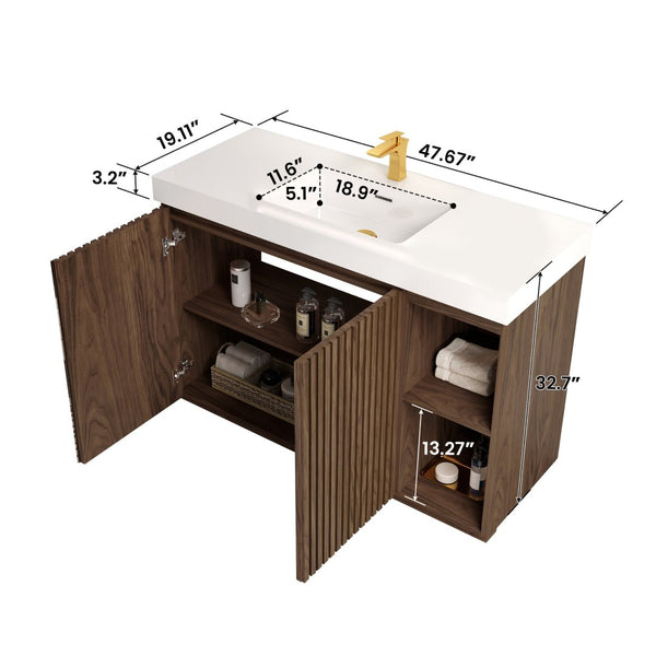 English Elm Grace Floating Walnut Vanity with Solid Surface Sink and Soft Close Storage Drawers Walnut Brown W1865S00224