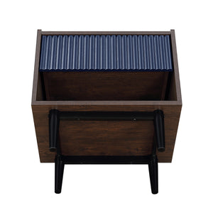 English Elm Duane Navy Blue 20" Fluted Nightstand with Ribbed MDF, Handless Drawer, Iron Feet, Modern Storage B365P398181
