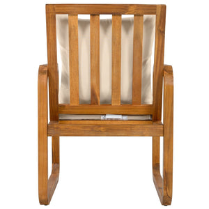English Elm Outdoor Acacia Wood Dining Set Seats Six with Cushioned Armrest Chairs for Patio Natural Wood+Brown N719Z000200D
