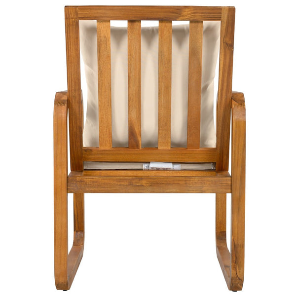 English Elm Outdoor Acacia Wood Dining Set Seats Six with Cushioned Armrest Chairs for Patio Natural Wood+Brown N719Z000200D