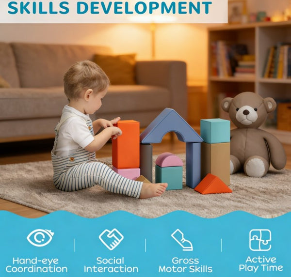 English Elm Toddlers 11 Piece Foam Block Set with Pu Leather Surface for Safe Active Play T3971P440593