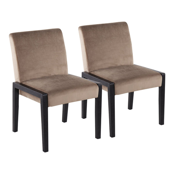 English Elm Carmen Contemporary Chair Set Of 2 - Plush Light Brown Velvet & Black Wood For Modern Elegance B202S01314
