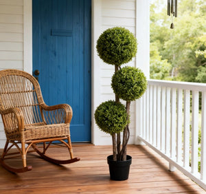 English Elm Indoor Outdoor Faux Boxwood Triple Ball Topiary Tree Sculptural Potted Fake Plant T3971P421932
