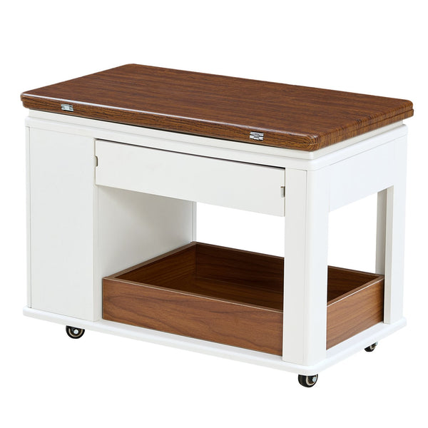 English Elm 27.6'' Modern Multi-Function Coffee Table with Foldable Top, Casters, Multi-Tier Storage & Drawer Walnut,White N735P328521D