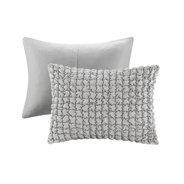 JLA Home Madison Park - 3 Ruched Comforter Set with Puffy Square Embroidery, Super-Soft Microfiber, Hypoallergenic Washable Grey MP10-8397