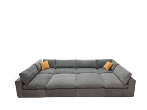 English Elm Coffee Bean Textured Upholstery Modular Sectional Low Profile Sofa with Toss Pillows Light Gray B2748S00071