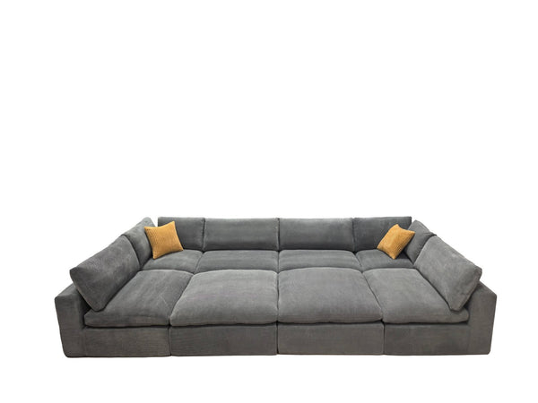 English Elm Coffee Bean Textured Upholstery Modular Sectional Low Profile Sofa with Toss Pillows Light Gray B2748S00071