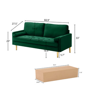 English Elm 65-inch minimalist velvet loveseat with gold metal legs, thick cushions, solid pine frame, 800lb capacity Green W2795P247595