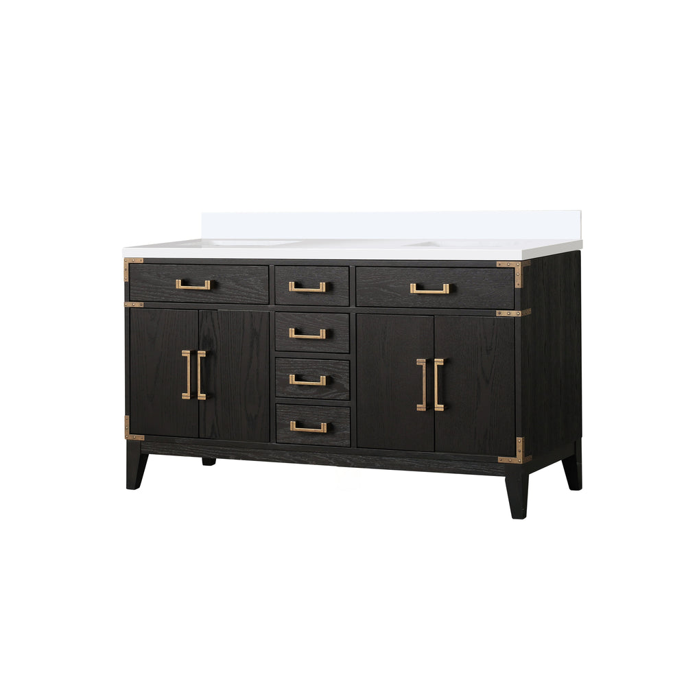 English Elm Black Oak Double Bath Vanity 60" W X 22" D With Cultured Marble Top, Soft-Close Drawers & Cabinets B2731P260936