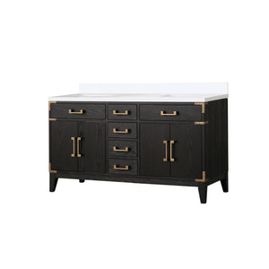 English Elm Black Oak Double Bath Vanity 60" W X 22" D With Cultured Marble Top, Soft-Close Drawers & Cabinets B2731P260936