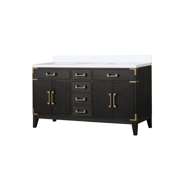 English Elm Black Oak Double Bath Vanity 60" W X 22" D With Cultured Marble Top, Soft-Close Drawers & Cabinets B2731P260936