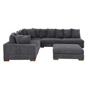 English Elm Large Corduroy Modular Sectional Sofa Sleeper with Ribbed Texture for Open Living Dark Gray B2748S00010
