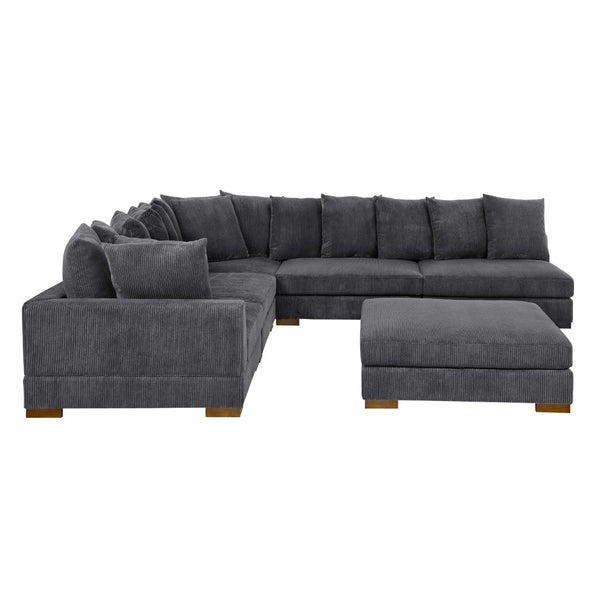 English Elm Large Corduroy Modular Sectional Sofa Sleeper with Ribbed Texture for Open Living Dark Gray B2748S00010