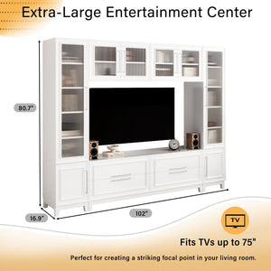 English Elm Vibe Haus Fluted Glass Wall Unit Tall Mdf Entertainment Console for Living Room N893S000011K