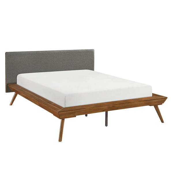 English Elm 1pc Full Platform Bed Dark Gray Upholstered Headboard Chestnut Wood Full Size Durable Frame B011S01549
