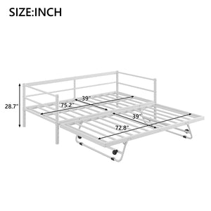 English Elm Twin Metal Daybed with LED Lighting and Adjustable Pop-Up Trundle, Industrial Steel Frame, Heavy-Duty Support White N750P244915K