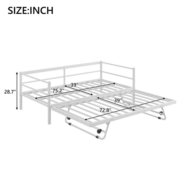 English Elm Twin Metal Daybed with LED Lighting and Adjustable Pop-Up Trundle, Industrial Steel Frame, Heavy-Duty Support White N750P244915K
