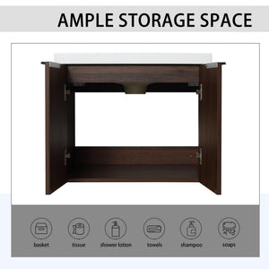 English Elm Bathroom Cabinet With Resin Sink, 24" Floating Vanity w/ Soft-Close Doors, Open Shelf Storage, Durable Eco-Friendly Finish W99952550