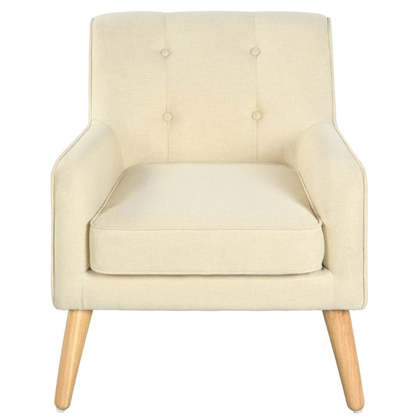 English Elm Mid-century Modern Accent Chair Tufted Polyester Upholstery Tapered Birch Legs N767P419113B
