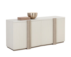 Sunpan Venetta Sideboard - Spacious Cream Storage with Light Oak Handles, Reeded Doors & Brass Accents