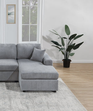 English Elm Stunning Corduroy 2pc Sectional Sofa with Dual Chaises, Square Arms, Plush Pillows, Modern Luxe Fog 69 L x 35 W x 18 H B011S01238
