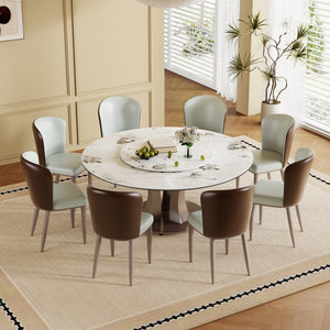 English Elm 59" Round Dining Table With Lazy Susan, Heat-Resistant Stone Top & Stylish Industrial Base For 8 W2699S00048