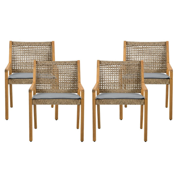 English Elm Modern Acacia Wood Round Patio Dining Set with Wicker Armchairs and Uv Resistant Cushions N770PS597R916