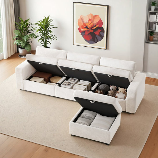 English Elm 118" Oversized Velvet Cloud Sectional with Storage Ottoman and Removable Pillows W3716S00013