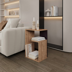 English Elm Side Table Sallis — Compact Engineered Wood Accent Table with Open Shelf, Portable Space-Saving Design Beige B092P309177