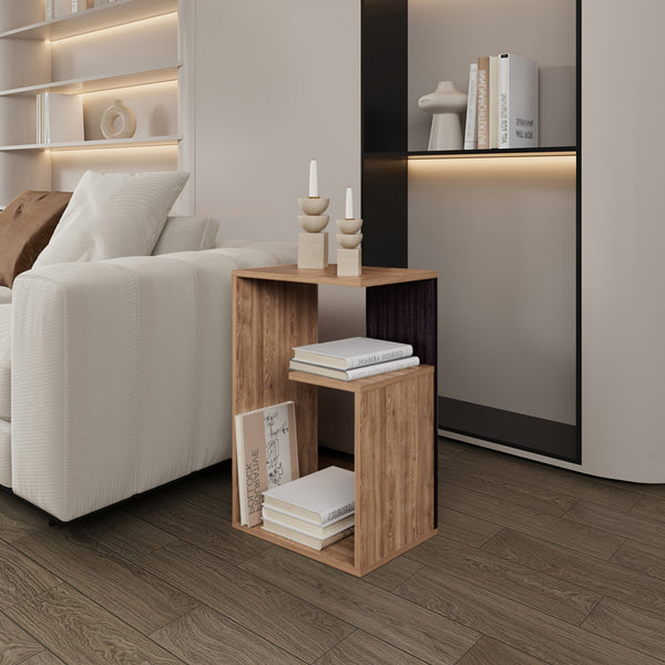 English Elm Side Table Sallis — Compact Engineered Wood Accent Table with Open Shelf, Portable Space-Saving Design Beige B092P309177