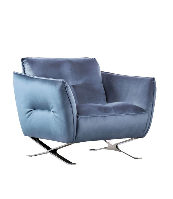 English Elm Contemporary Mezzanotte Italian Leather Armchair with Track Arms, Welted Box Cushions & Metal Legs Light Blue 36 L x 37 W x 28 H B2741S00591