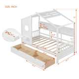 English Elm Wooden Twin Size House Bed With 2 Drawers,Kids Bed With Storage Shelf, White