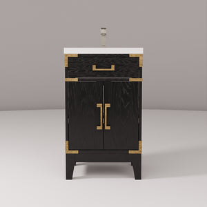 English Elm Black Oak Single Bath Vanity 20" W X 18" D With Acrylic Top, Faucet & Soft-Close Storage Cabinet B2731P260889