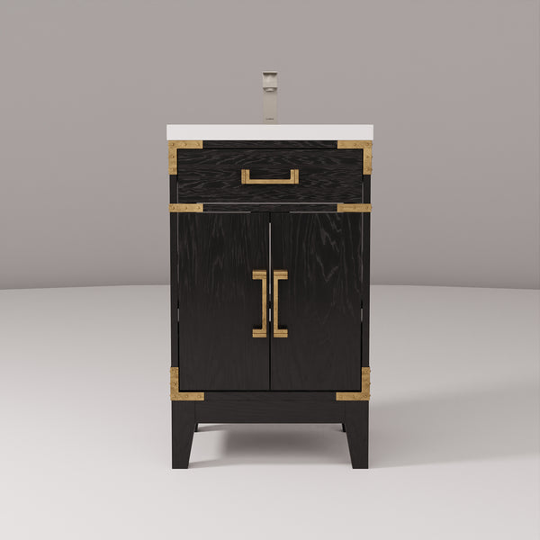 English Elm Black Oak Single Bath Vanity 20" W X 18" D With Acrylic Top, Faucet & Soft-Close Storage Cabinet B2731P260889