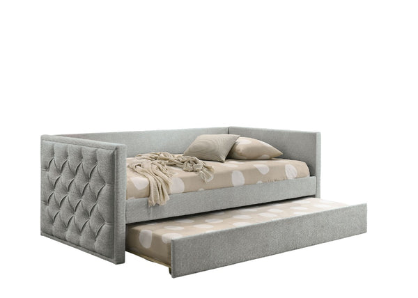 English Elm Transitional Twin Daybed with Diamond Tufted Back and Wood Trim, Versatile Seating & Sleeping Solution Gray 44 L x 39 W x 9 H B2741S00665