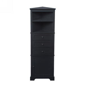 English Elm Black Triangle Tall Cabinet with 3 Drawers, Adjustable Shelf, Painted MDF, Anti-Tip, Stylish Storage N725P247409B