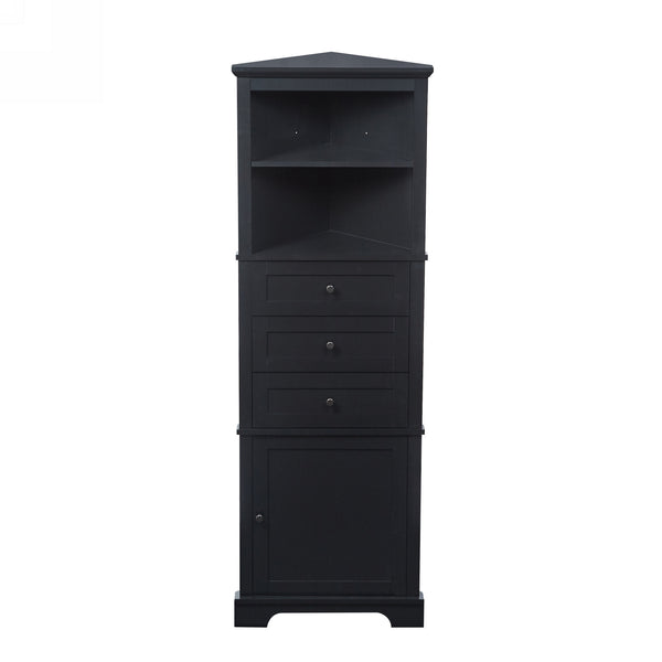 English Elm Black Triangle Tall Cabinet with 3 Drawers, Adjustable Shelf, Painted MDF, Anti-Tip, Stylish Storage N725P247409B