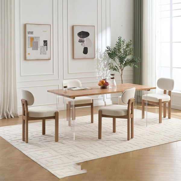English Elm Wooden Wingback Dining Chairs Chenille Upholstered Farmhouse Set for Kitchen Comfort Beige W3244P316072