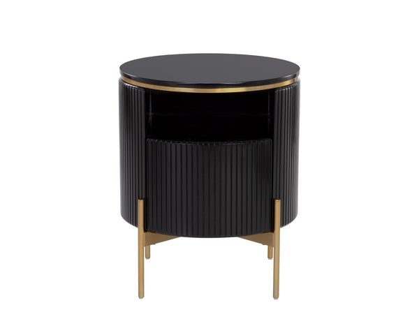 Sunpan Paloma End Table - Luxurious Sculptural Design with Antique Gold Accents for Elegant Interiors Black