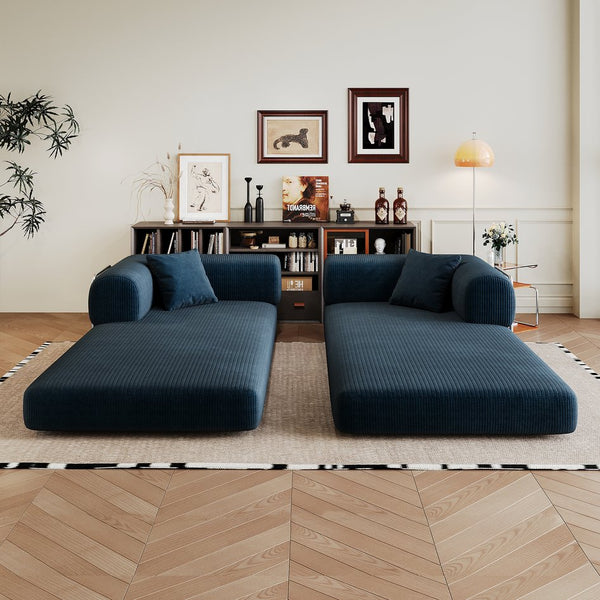 English Elm 78.8" Compression Sofa Convertible Floor Bed with Corduroy Fabric, No-Assembly Modular Futon, Supportive Backrest and Armrests Blue W2824P373438