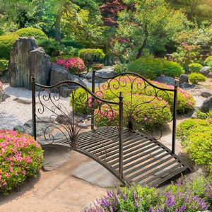 English Elm Outsunny 4' Metal Garden Bridge With Elegant Scrollwork, Safety Rails & Easy Assembly For Outdoor Decor W2225P217548-GIGA