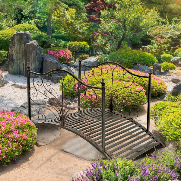 English Elm Outsunny 4' Metal Garden Bridge With Elegant Scrollwork, Safety Rails & Easy Assembly For Outdoor Decor W2225P217548-GIGA