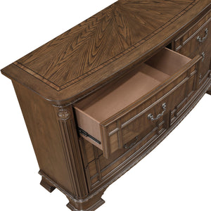 English Elm Elegant Traditional Dresser with 6 Cedar-Lined Drawers, Dovetail Construction, Carved Details & Antique Handles Dark Brown 68.5 L x 22.5 W x 43.5 H B011P410124