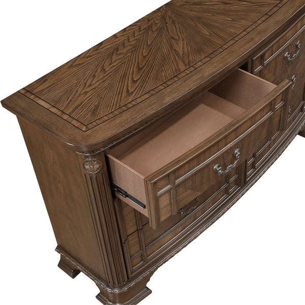 English Elm Elegant Traditional Dresser with 6 Cedar-Lined Drawers, Dovetail Construction, Carved Details & Antique Handles Dark Brown 68.5 L x 22.5 W x 43.5 H B011P410124