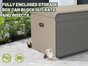 English Elm 260 Gallon Resin Outdoor Storage Deck Box with Wheels Lock and Waterproof Bench Lid W1859S00219