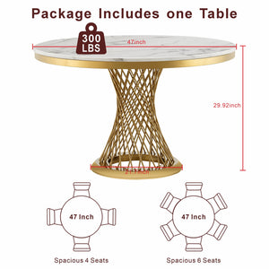 English Elm 47" Round Marble Dining Table - Luxurious Faux Marble Top & Sturdy Stainless Steel Base For Versatile Use W3456S00002