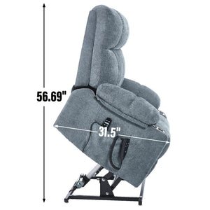 English Elm Dual Motor Power Lift Recliner with Massage Heat and Leatherair Upholstery for Living Room Grey-Blue W3224P294319