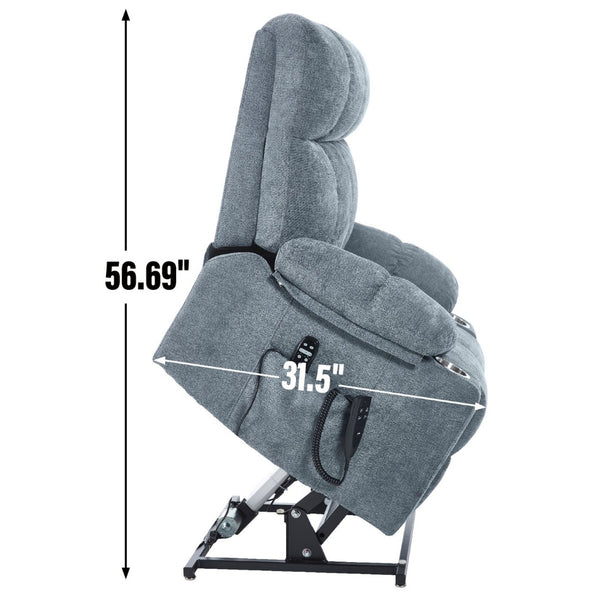 English Elm Dual Motor Power Lift Recliner with Massage Heat and Leatherair Upholstery for Living Room Grey-Blue W3224P294319